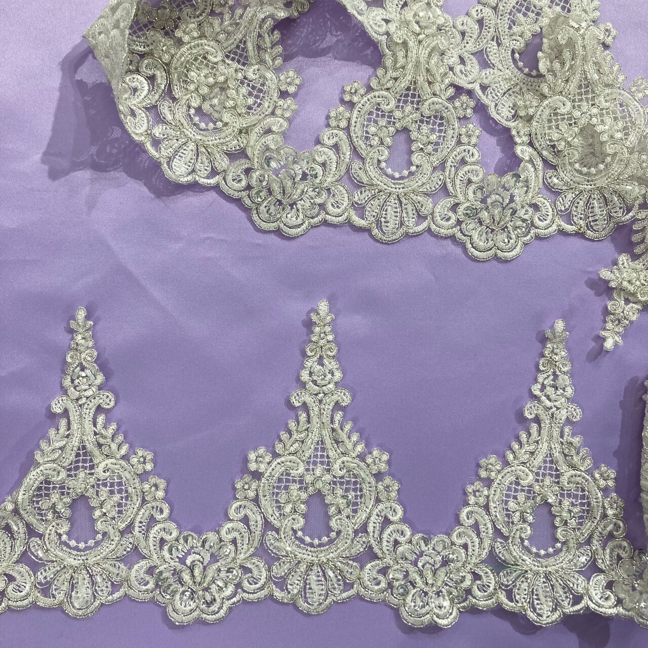 1 Yard Beaded & Corded Lace Trim Embroidery on Mesh 6" Wide Elegant Dress Accent